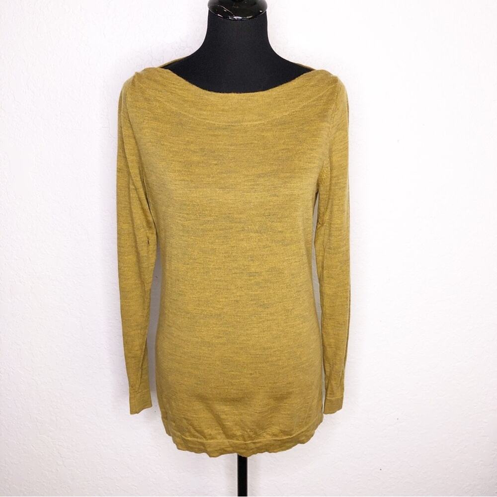 Eileen Fisher gold marled boatneck merino wool sweater size Medium flawed